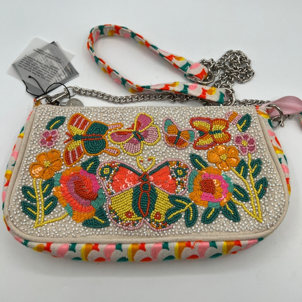 America and Beyond Rainbow Wings Floral Shoulder Bag Beaded Butterfly nwt